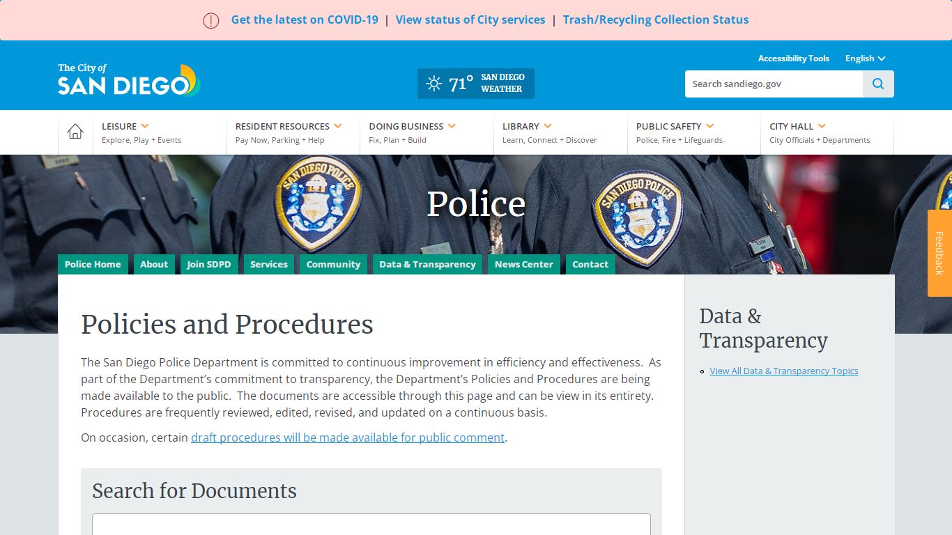 Policies and Procedures | Police | City of San Diego Official Website